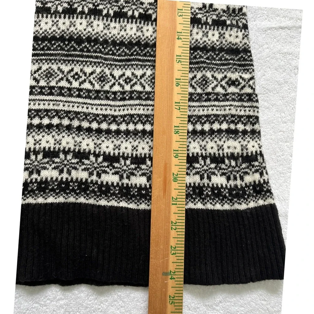 LOFT Fair Isle Penguin Tree Print Cowl Neck Sweater wool mix Small Black White s